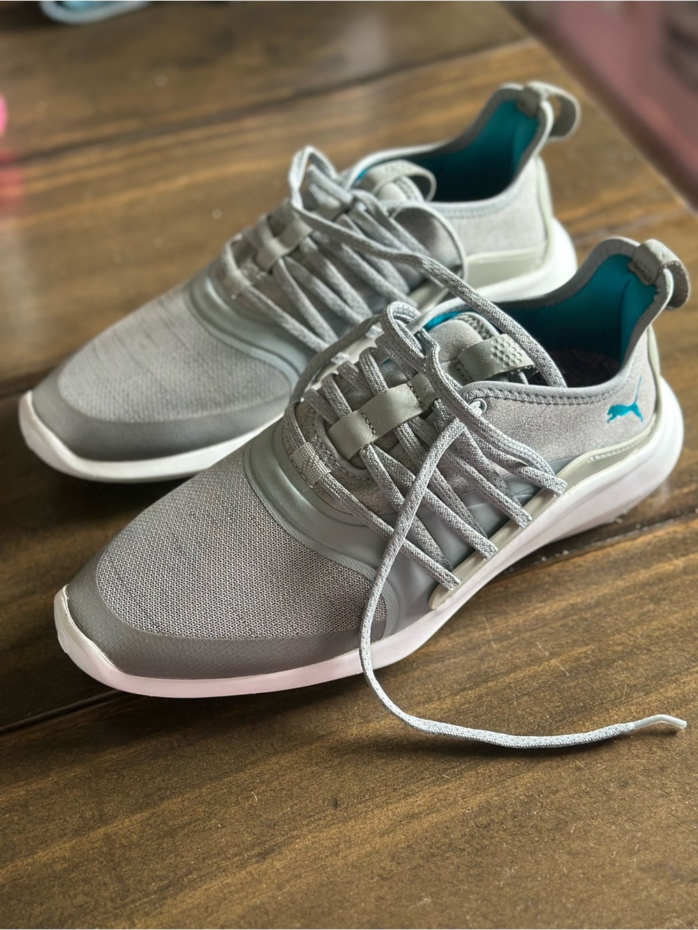 Puma Grey Sneakers with Teal Interior Accent Golf Shoes